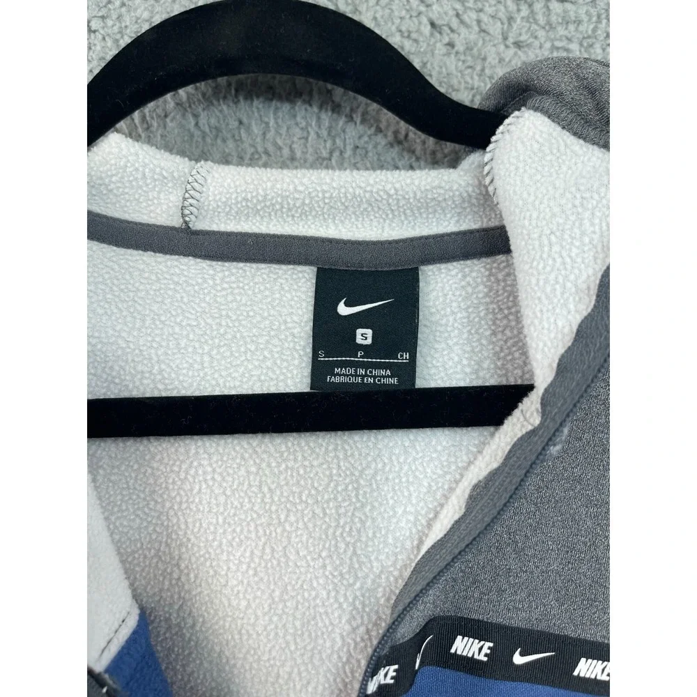 Nike Hoodie Small Gray White Blue Half Zip Color Block Pocket‎